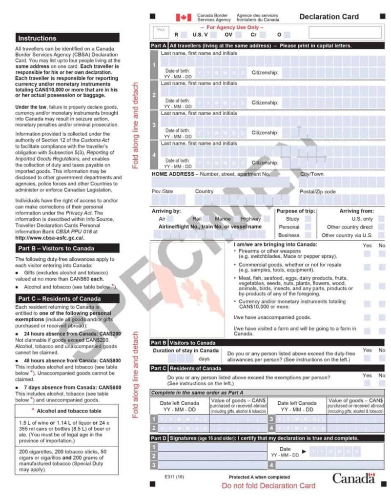 Canada Airport Declaration Form ExTravelMoney