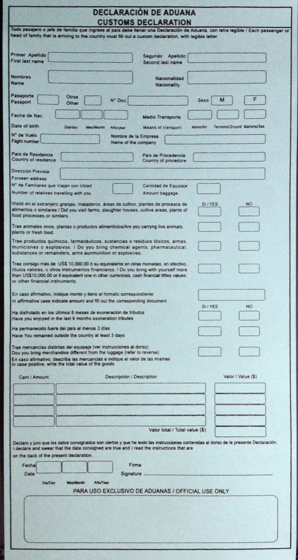 Customs Declaration Form Costa Rica Front In 2022 Costa Rica Customs Declaration Form Costa Rica Front In 2022 Costa Rica