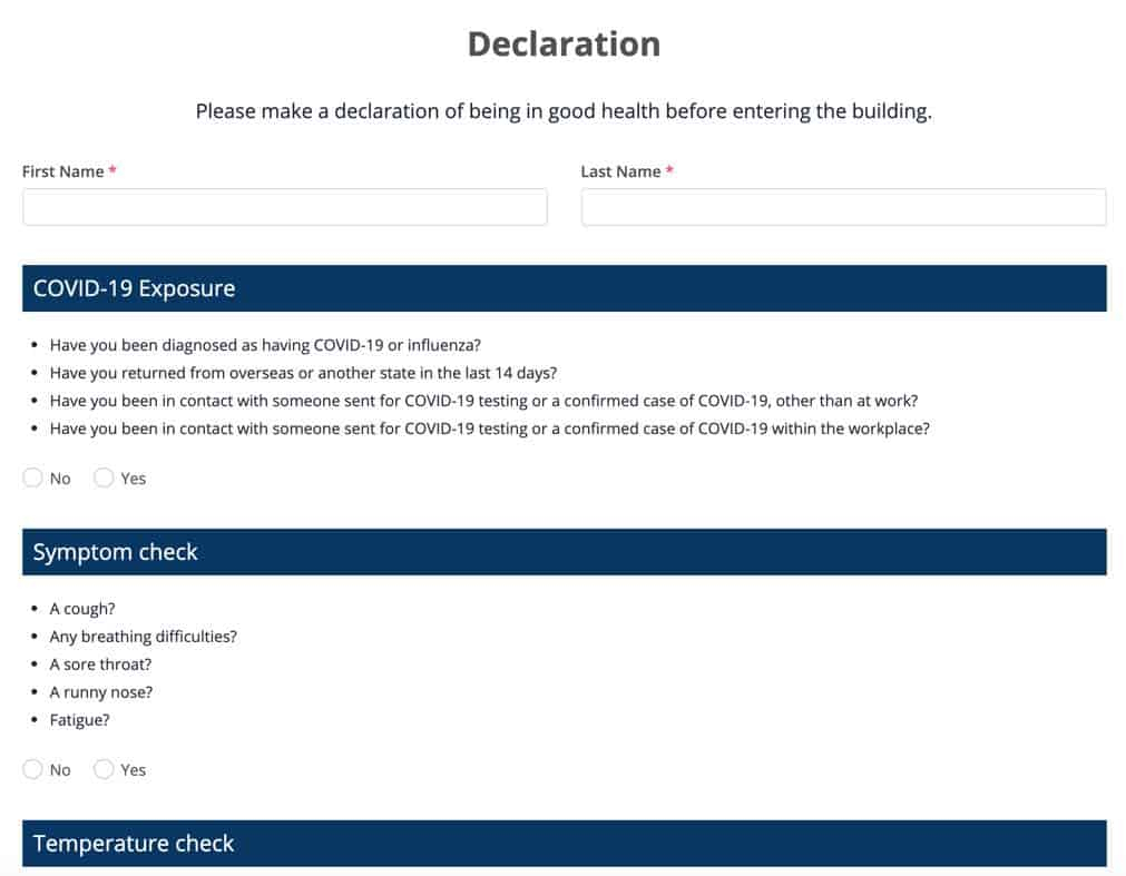 Health Declaration Form Covid 19 COVID 19 Self Declaration Form 