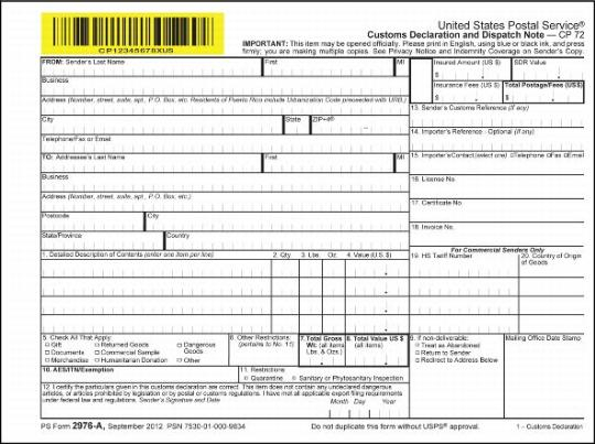 IMM Revision Revised PS Form 2976 A Customs Declaration And Dispatch