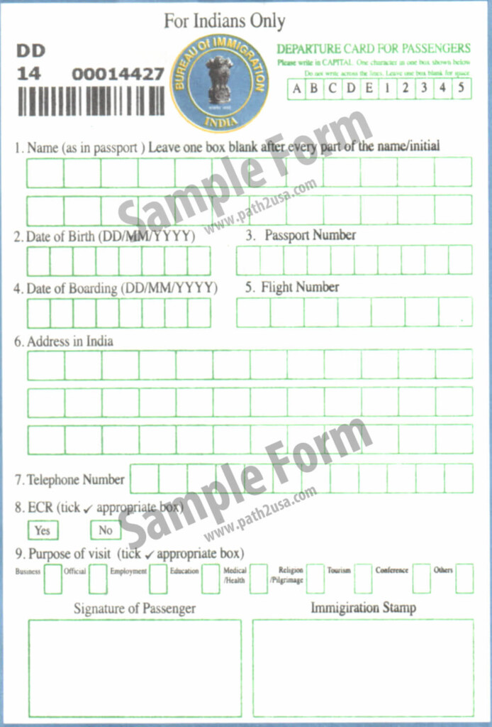 New Indian Immigration Forms Arrival Departure Forms And Customs 
