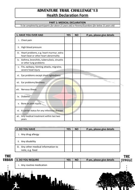 ADVENTURE TRAIL CHALLENGE 13 Health Declaration Form