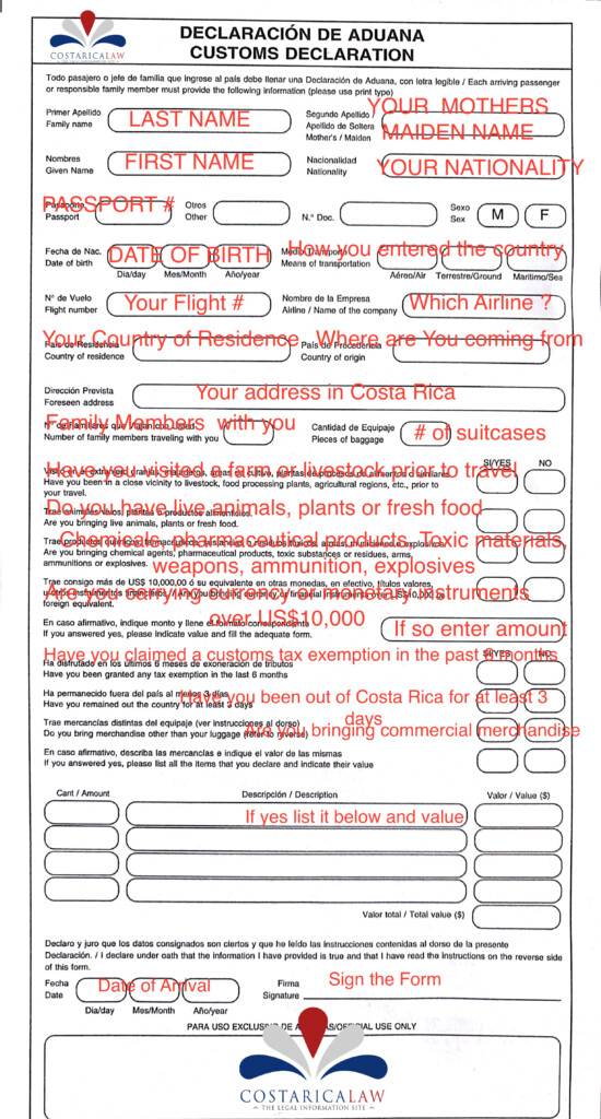 Costa Rica Customs Declaration Form CostaRicaLaw