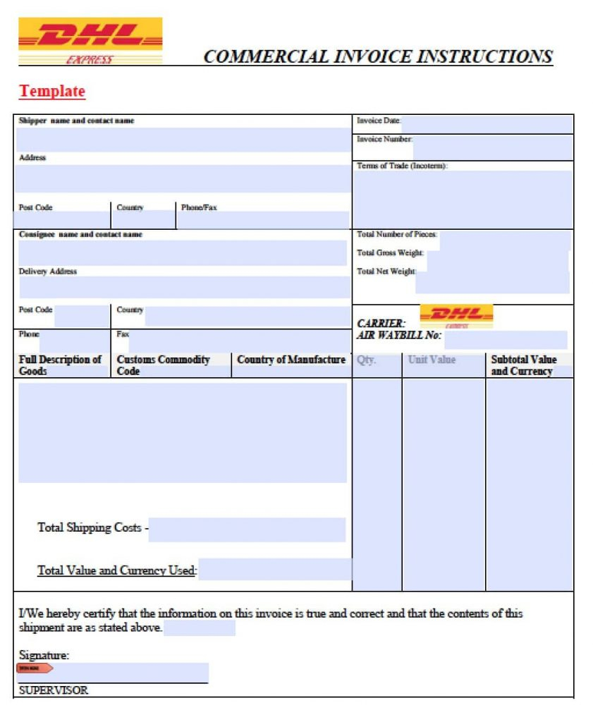 Dhl Invoice Template Invoice Complete
