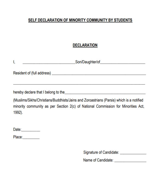 PDF Self Declaration Form For Minority Community By The Students