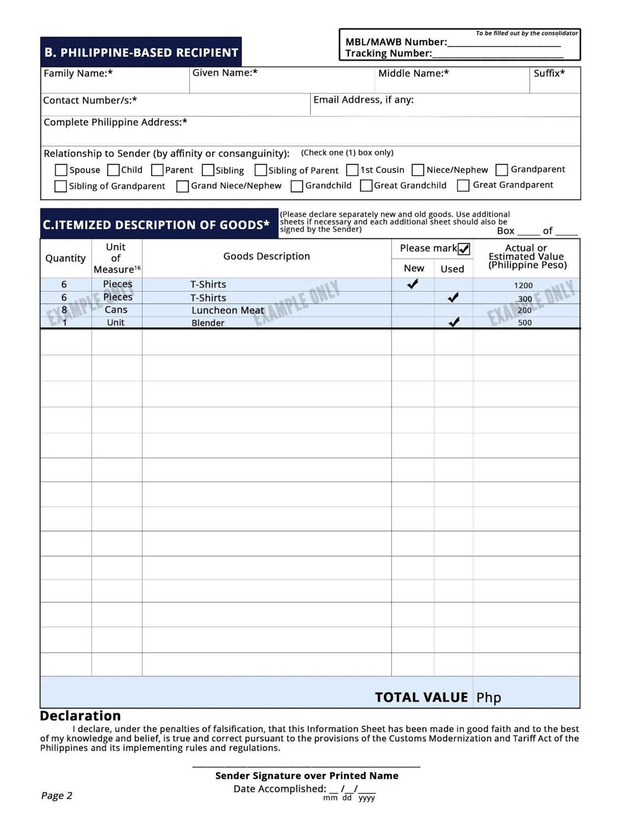 Philippine Customs Declaration Form For Balikbayan Box ...