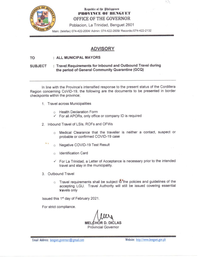 Health Declaration Form Only Requirement For Inter Municipal Travel 